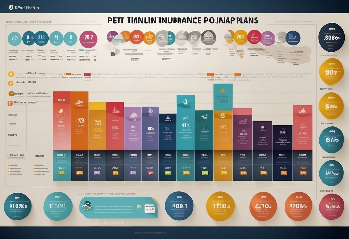 A colorful infographic showing a price comparison chart for pet insurance plans in Australia, with various options and costs displayed
